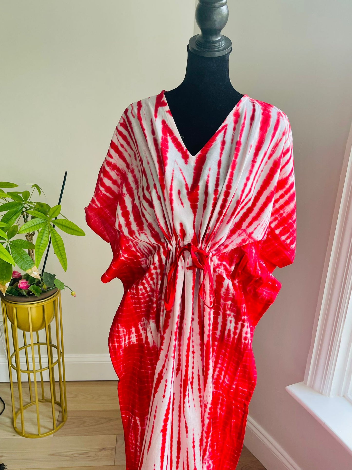 Tie-Dye Cotton Kaftan - Red