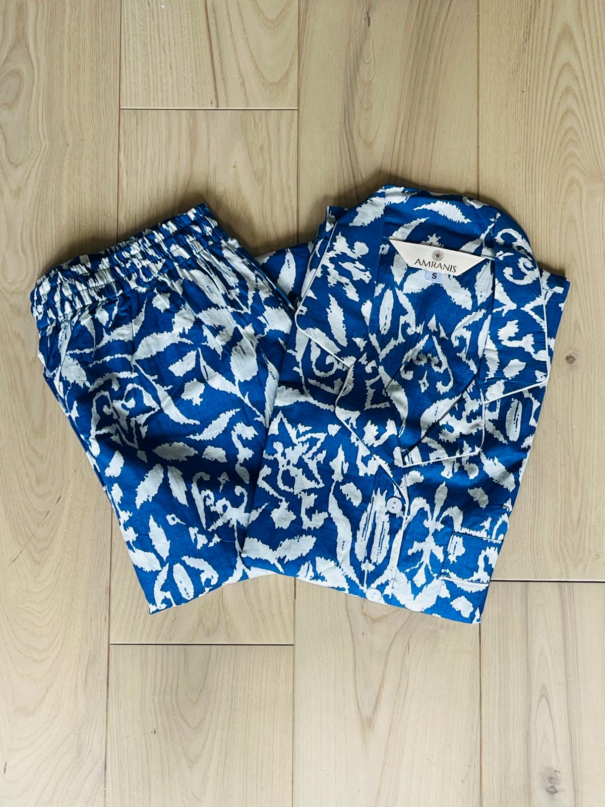 Leafy Blue Long PJ Set