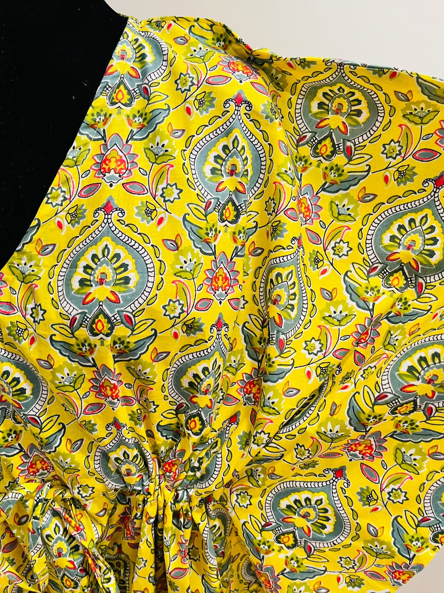 Block Printed Cotton Kaftan - Yellow