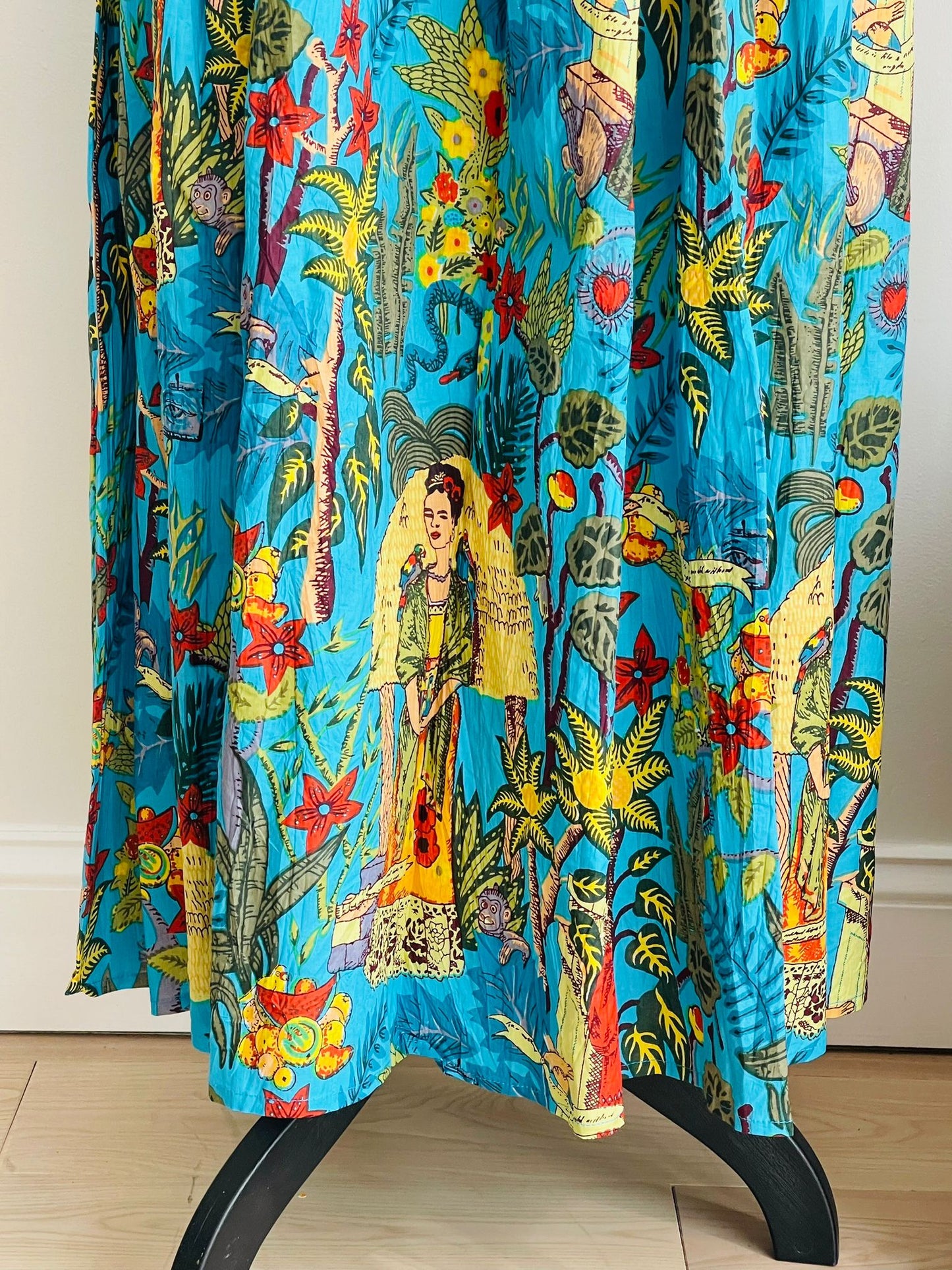 Frida Kahlo Cotton Skirt in Turquoise