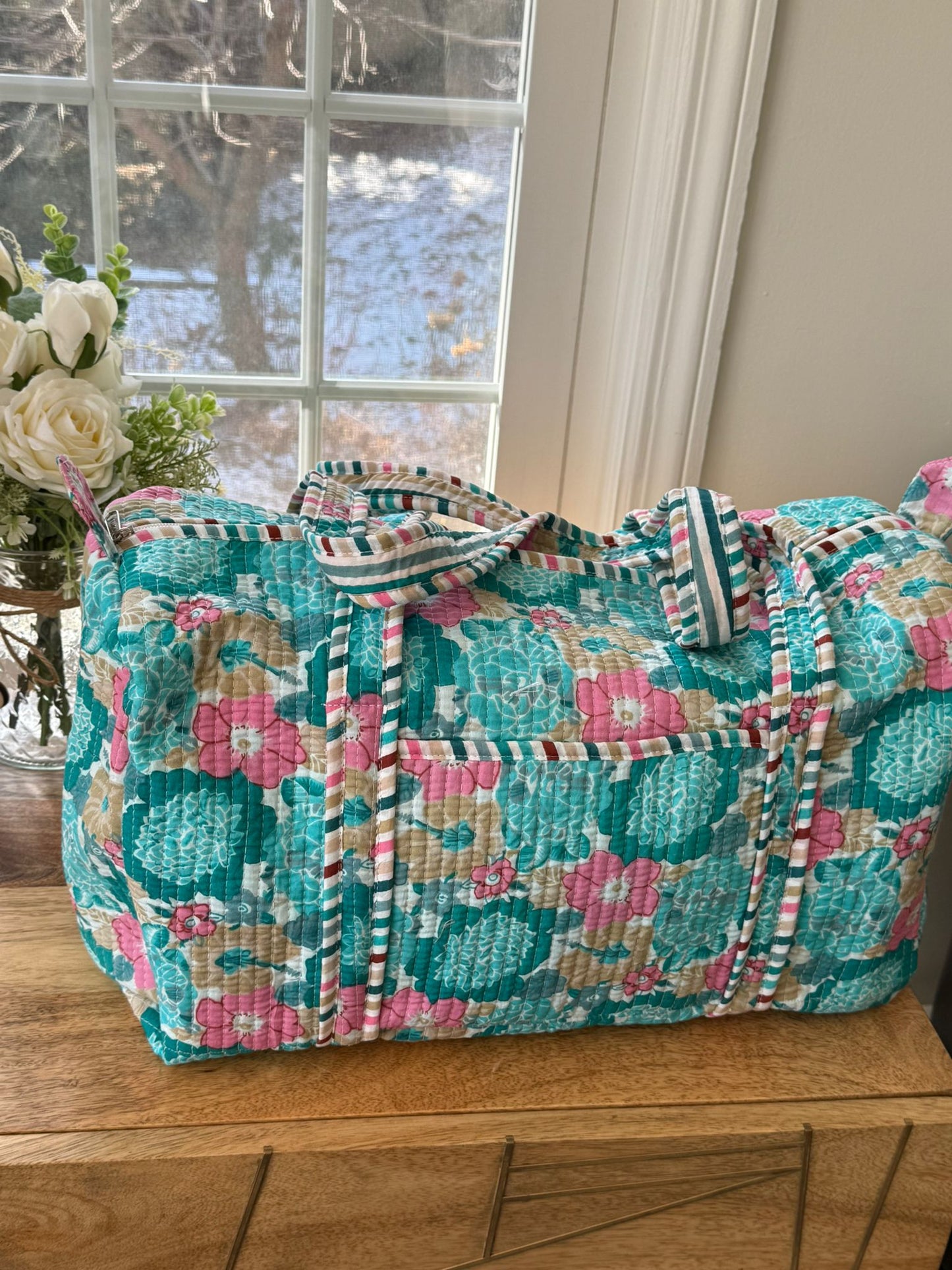 Floral Block Printed Duffel Bag