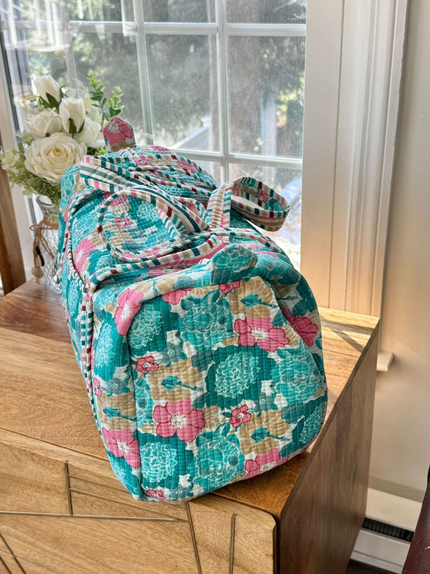 Floral Block Printed Duffel Bag