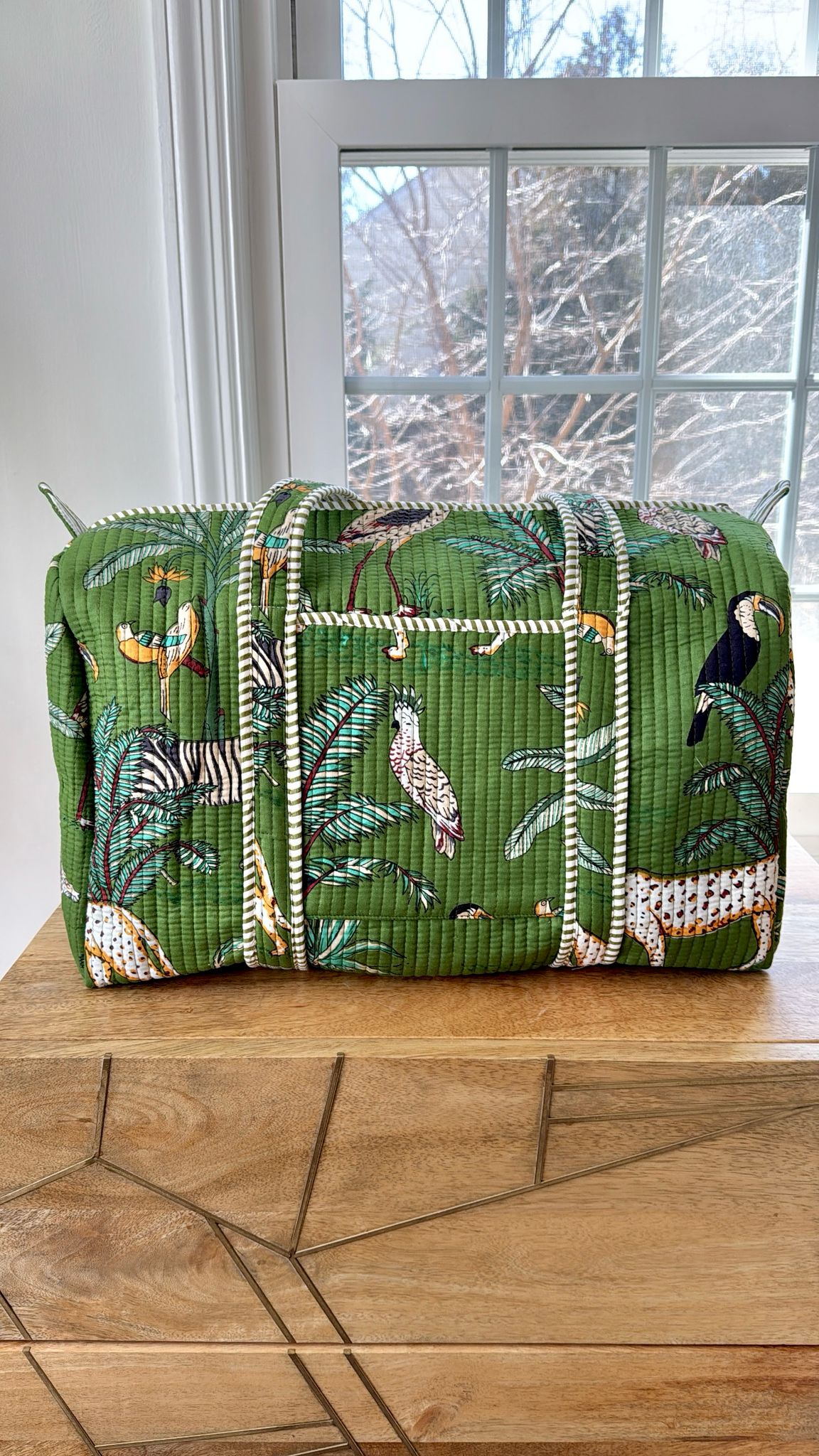 Green Block Printed Duffel Bag