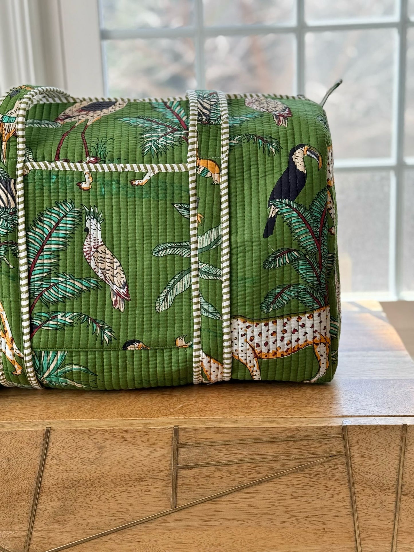 Green Block Printed Duffel Bag