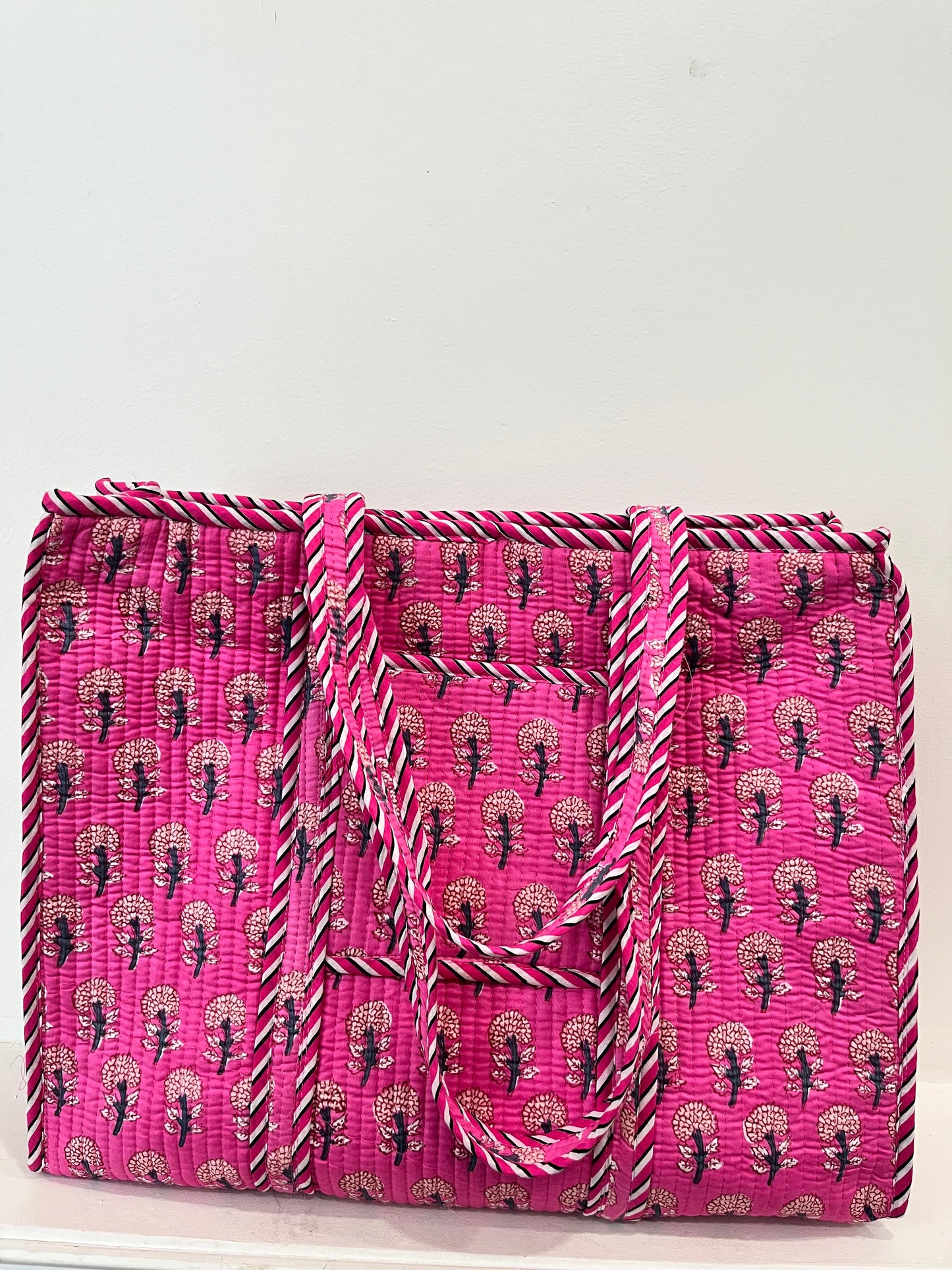 Pink Block Printed Tote Bag