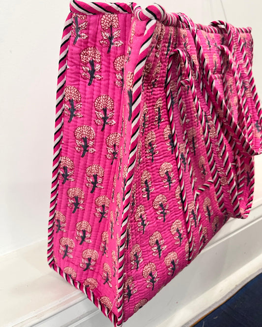 Pink Block Printed Tote Bag