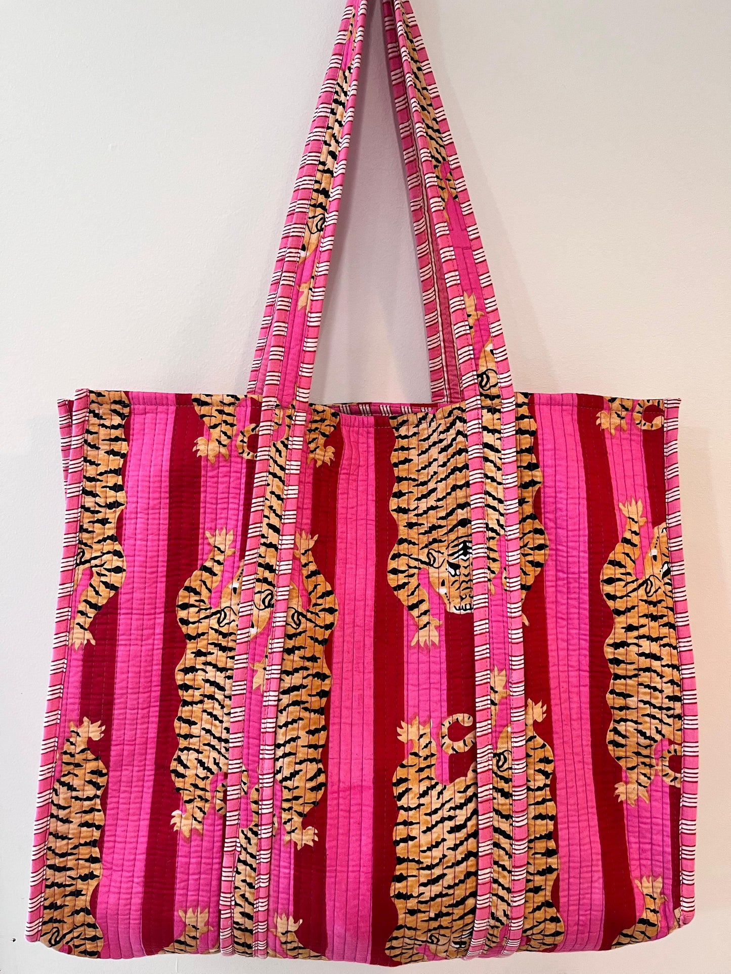 Block Printed Pink Tote Bag