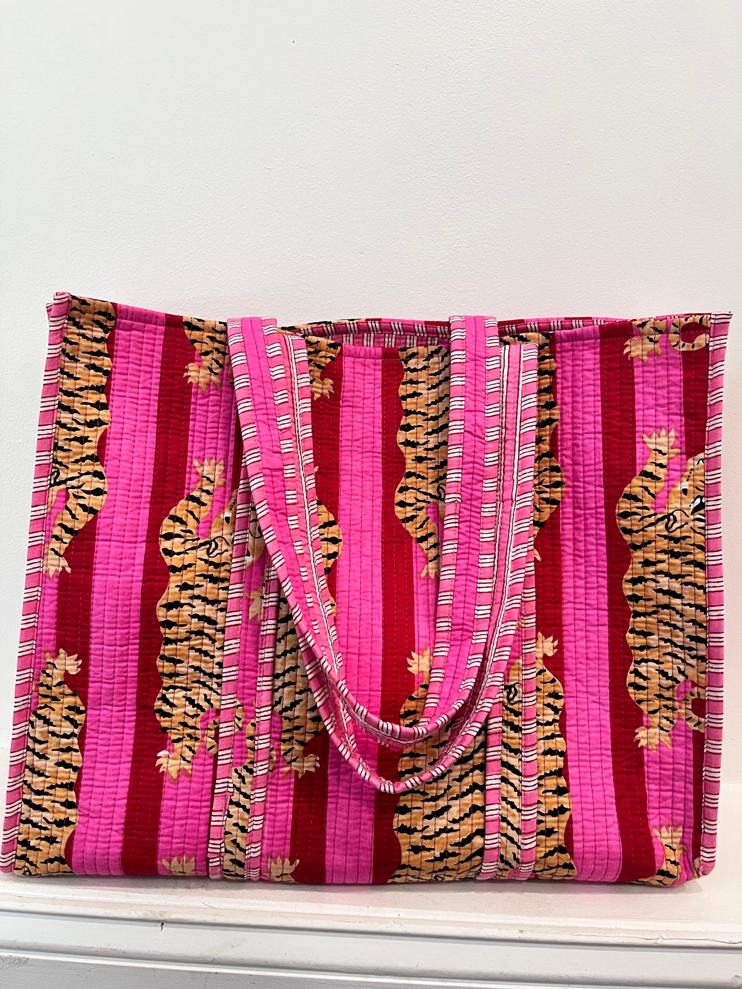 Block Printed Pink Tote Bag