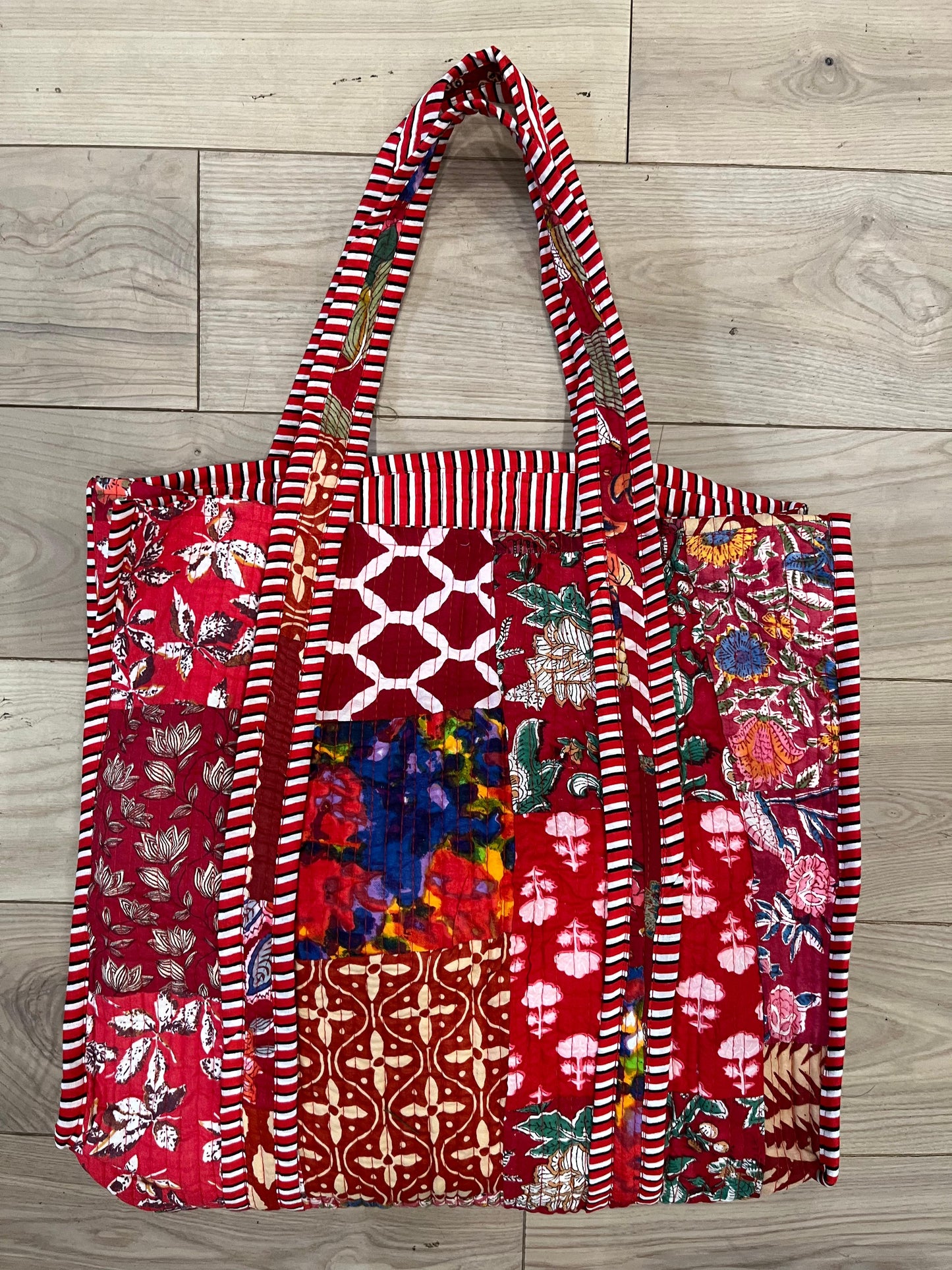Red Patchwork Tote Bag