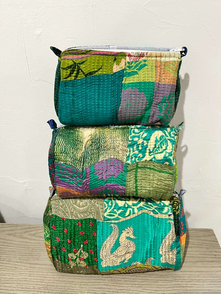 Green Patchwork Toiletry Bag - Set of 3