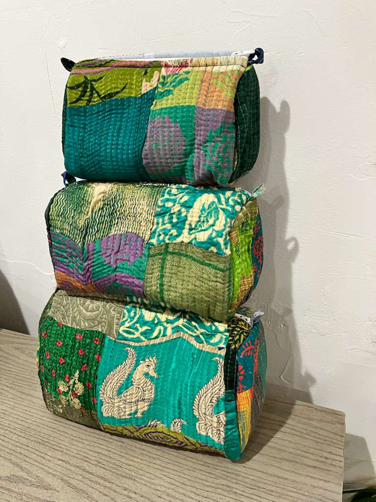 Green Patchwork Toiletry Bag - Set of 3