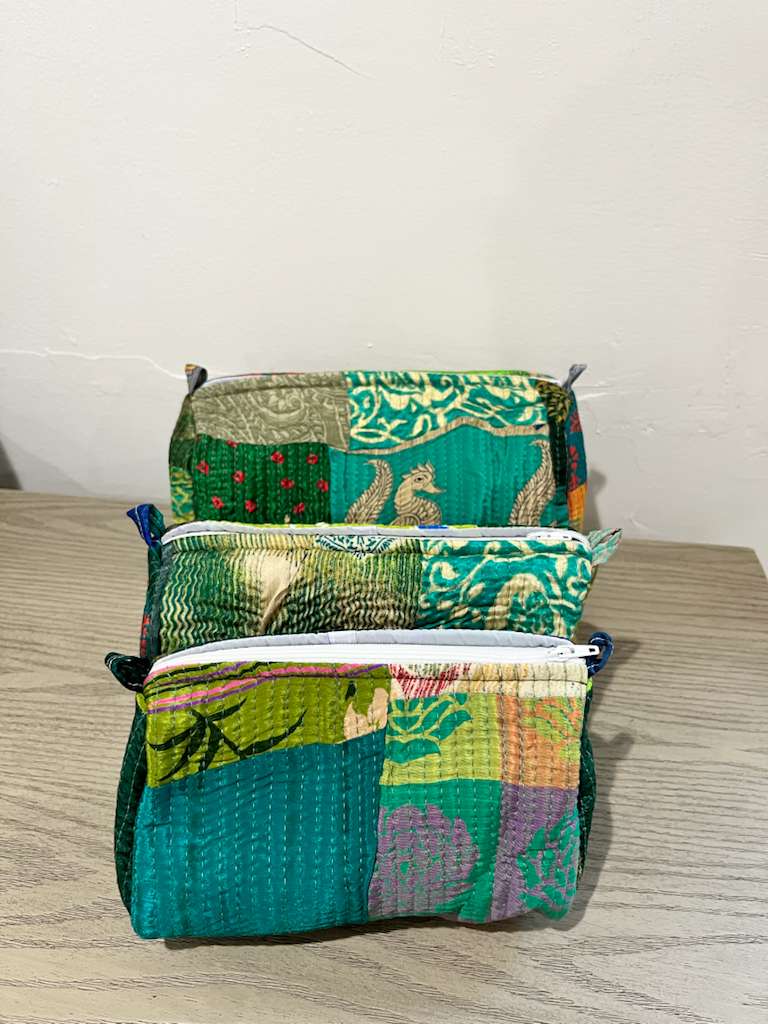 Green Patchwork Toiletry Bag - Set of 3