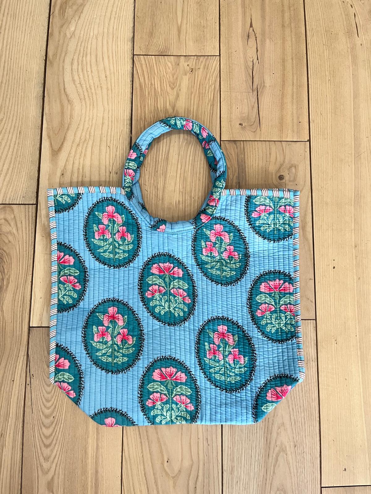 Sky Blue Floral Moon Bag