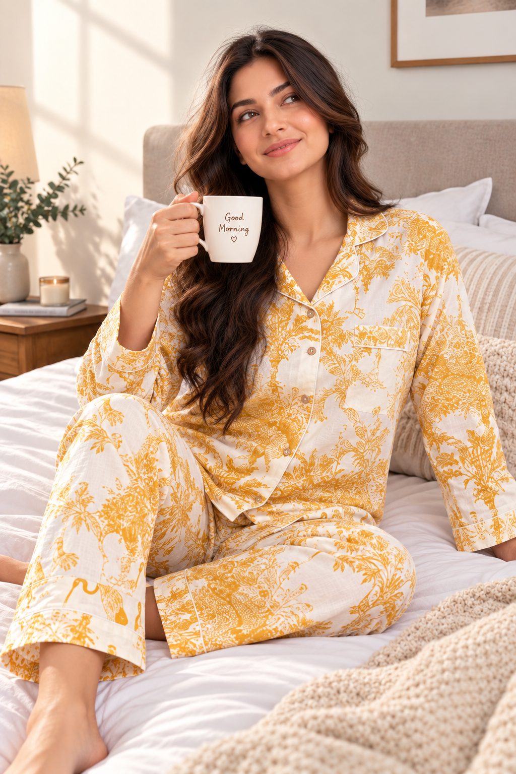 Hot Pink Tiger & Forest Toile Print Cotton Pajama Set, Bold Wildlife Sleepwear & Loungewear