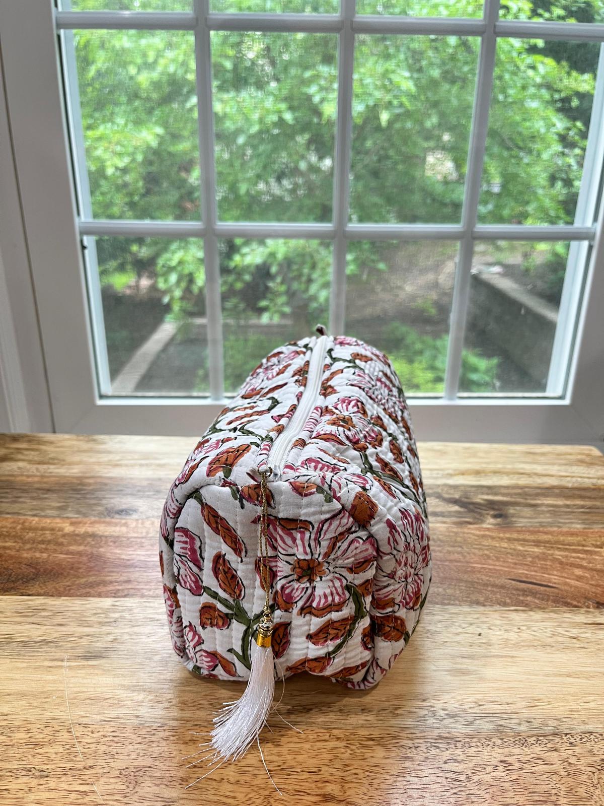 Floral Block Printed Toiletry Bag - Set of 3
