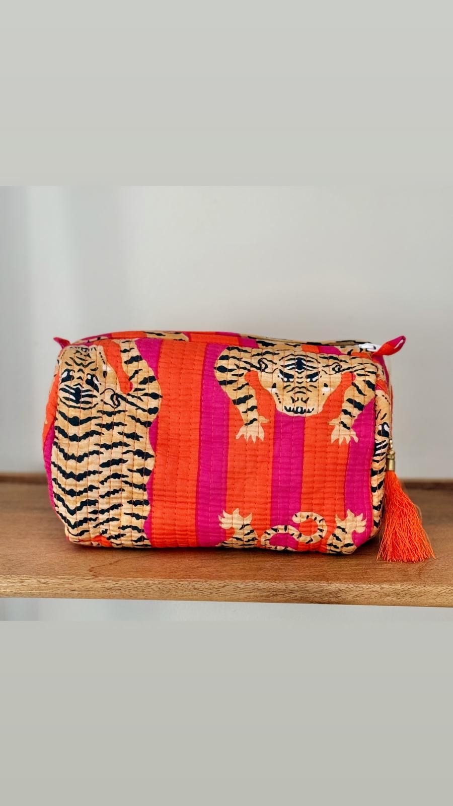 Orange Block Printed Toiletry Bag - Set of 3