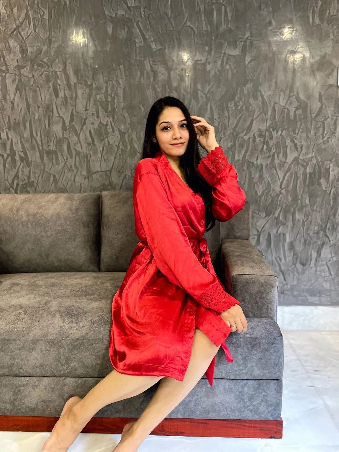 Silky Soft Satin Bathrobe - Red