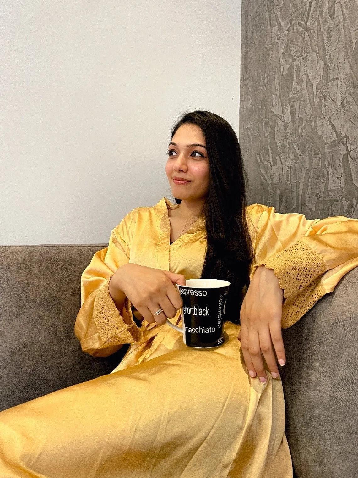 Silky Soft Satin Bathrobe - Yellow