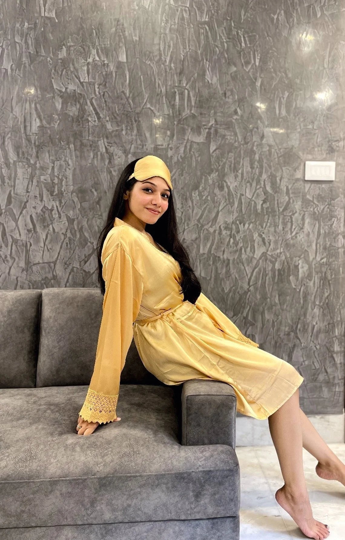 Silky Soft Satin Bathrobe - Yellow