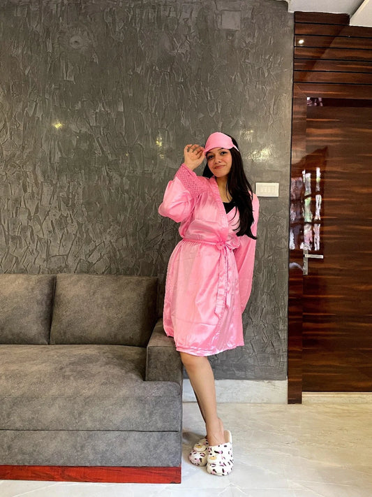Silky Soft Satin Bathrobe - Pink