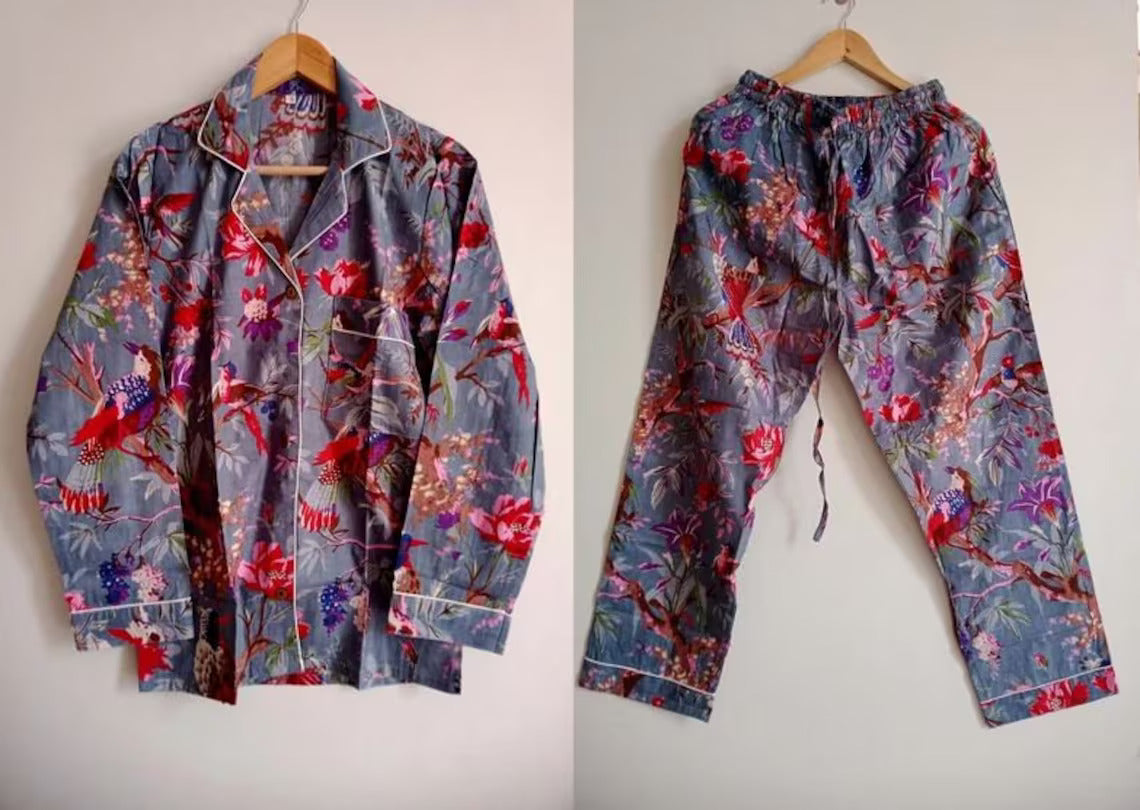 Long PJ Set in Purple Florals