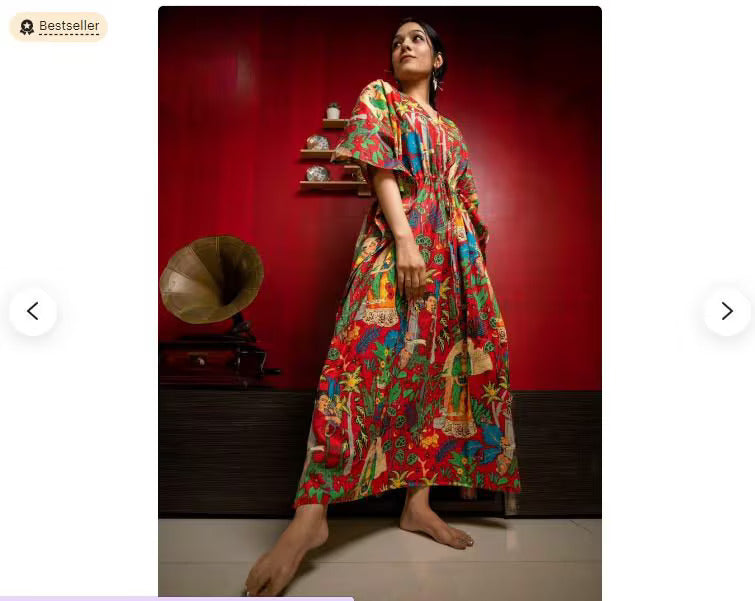 Frida Kahlo Cotton Kaftan in Red