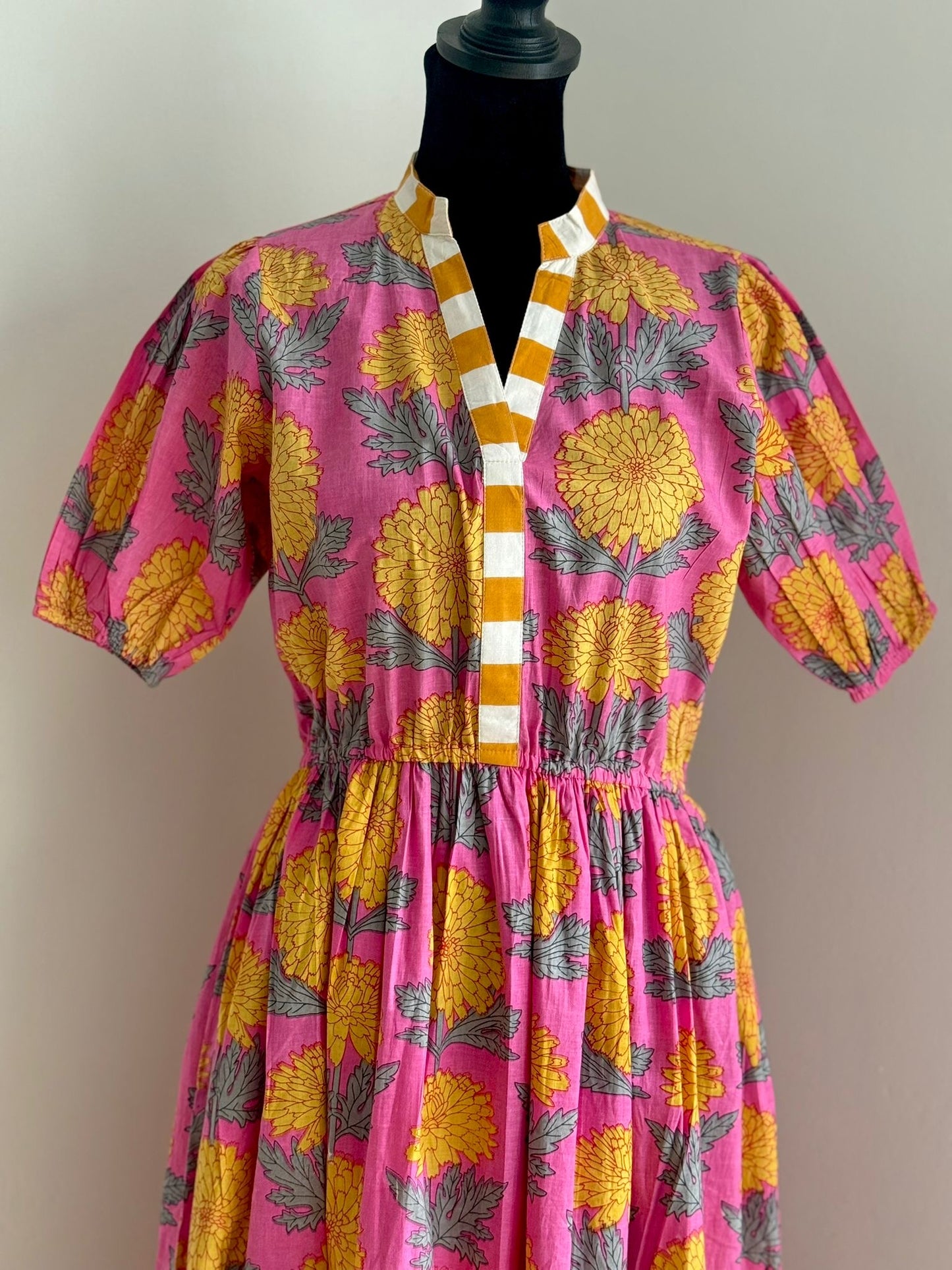 100% Cotton Dress in Floral Pink