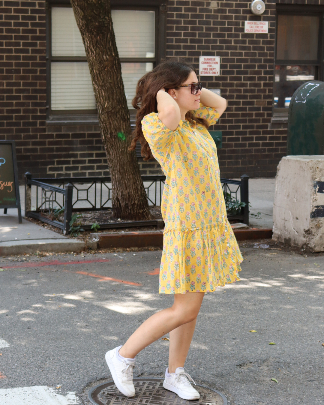 Block Printed Mini Dress in Butter Yellow