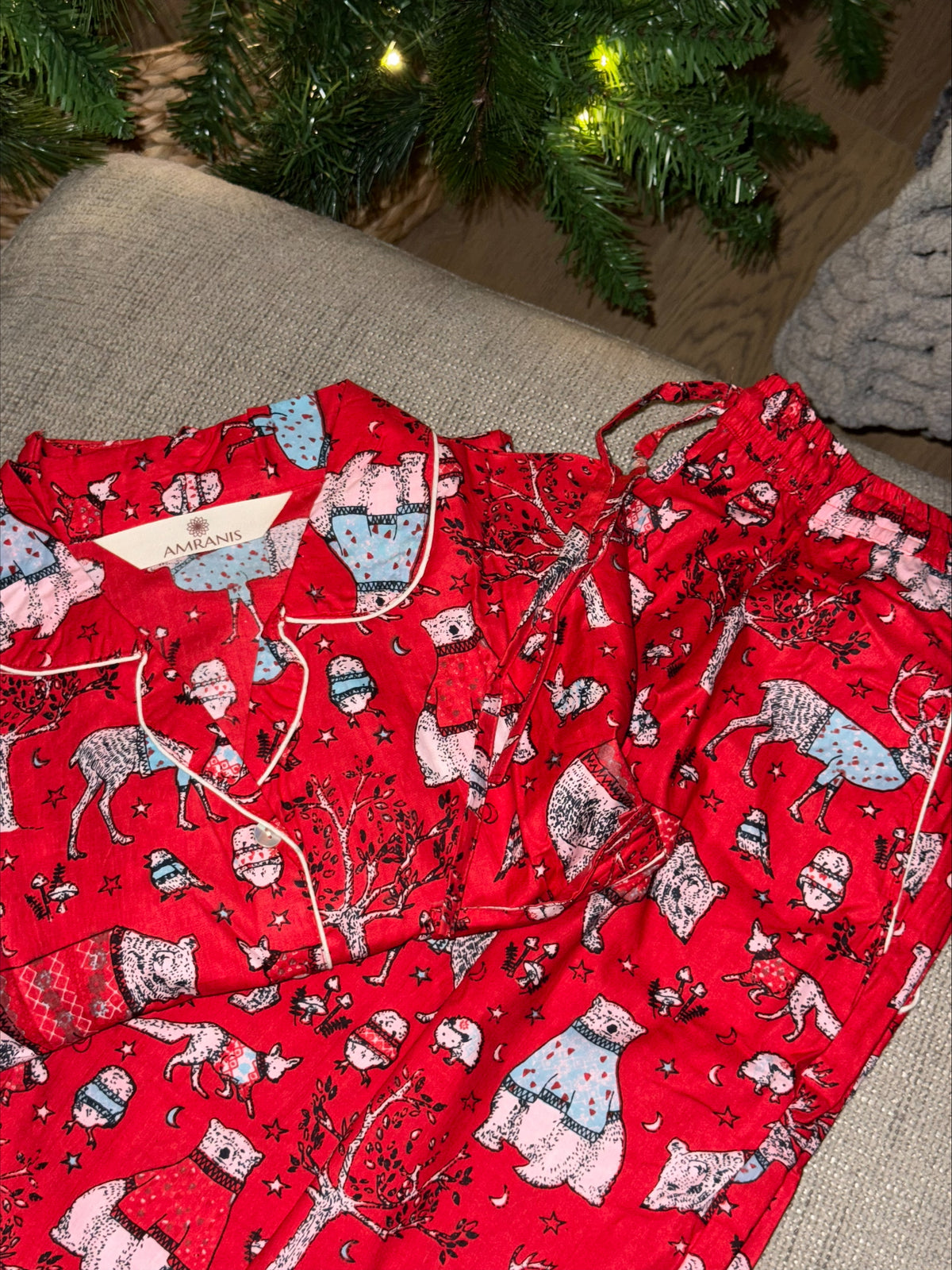 Navy Blue Festive Winter Forest & Reindeer Block Print Cotton Pajama Set, Holiday Sleepwear & Loungewear, Christmas Gift (Copy)
