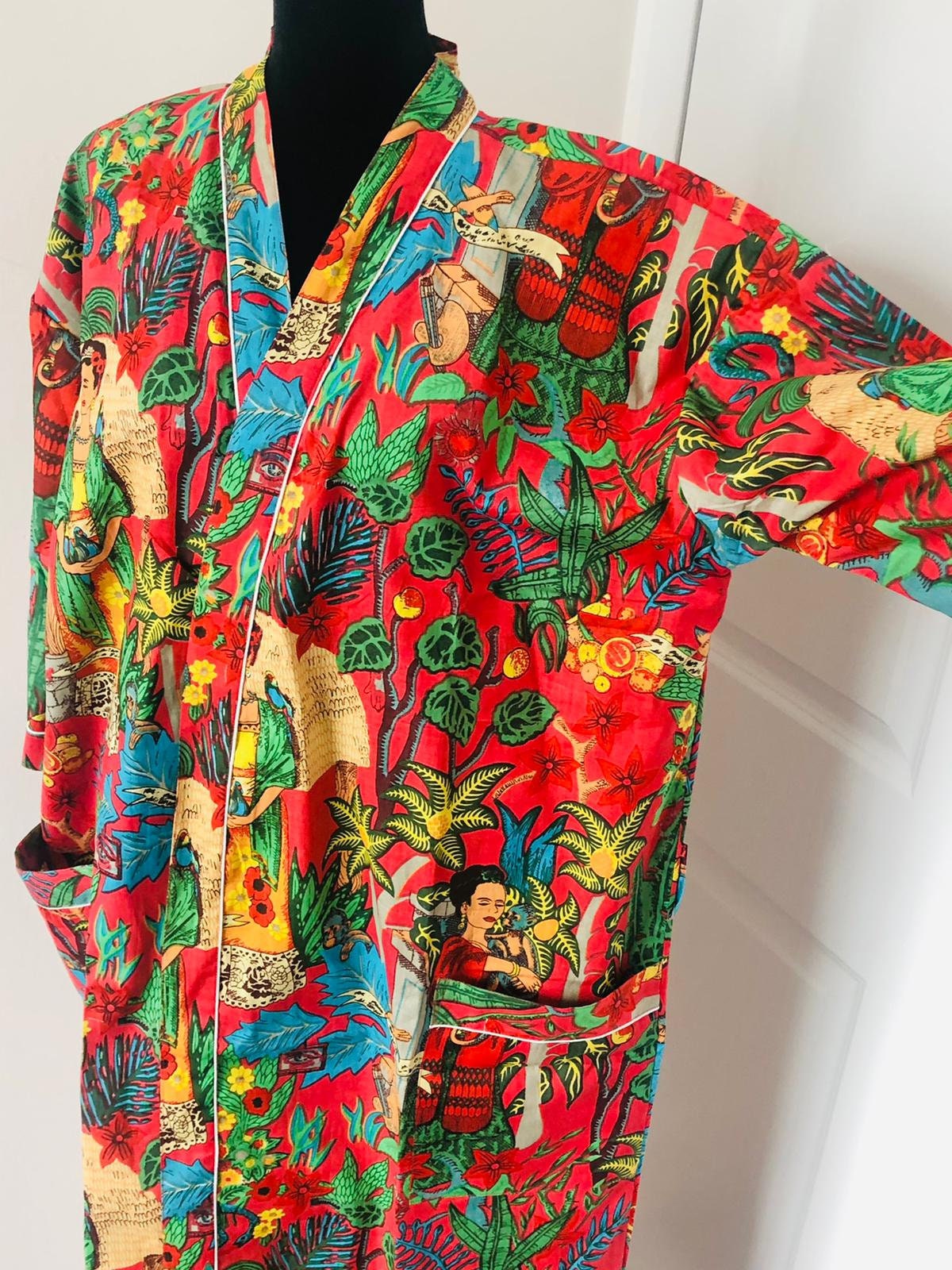 Blue Frida Kahlo Cotton Robe