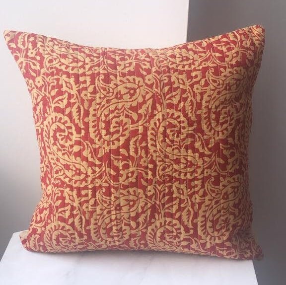 Hand Block Printed Maroon Paisley Cushion Cover