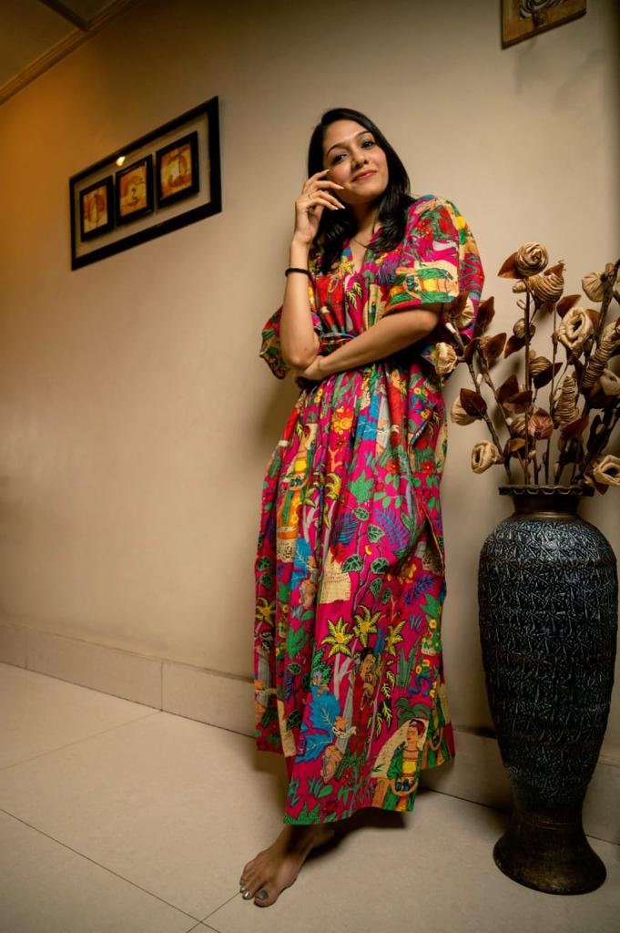 Pink Frida Kahlo Cotton Kaftan