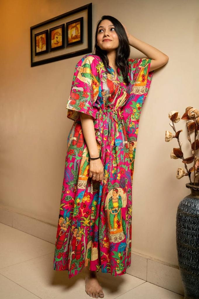 Pink Frida Kahlo Cotton Kaftan