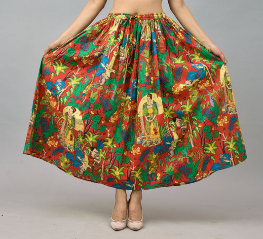 Frida Kahlo Cotton Skirt in Red