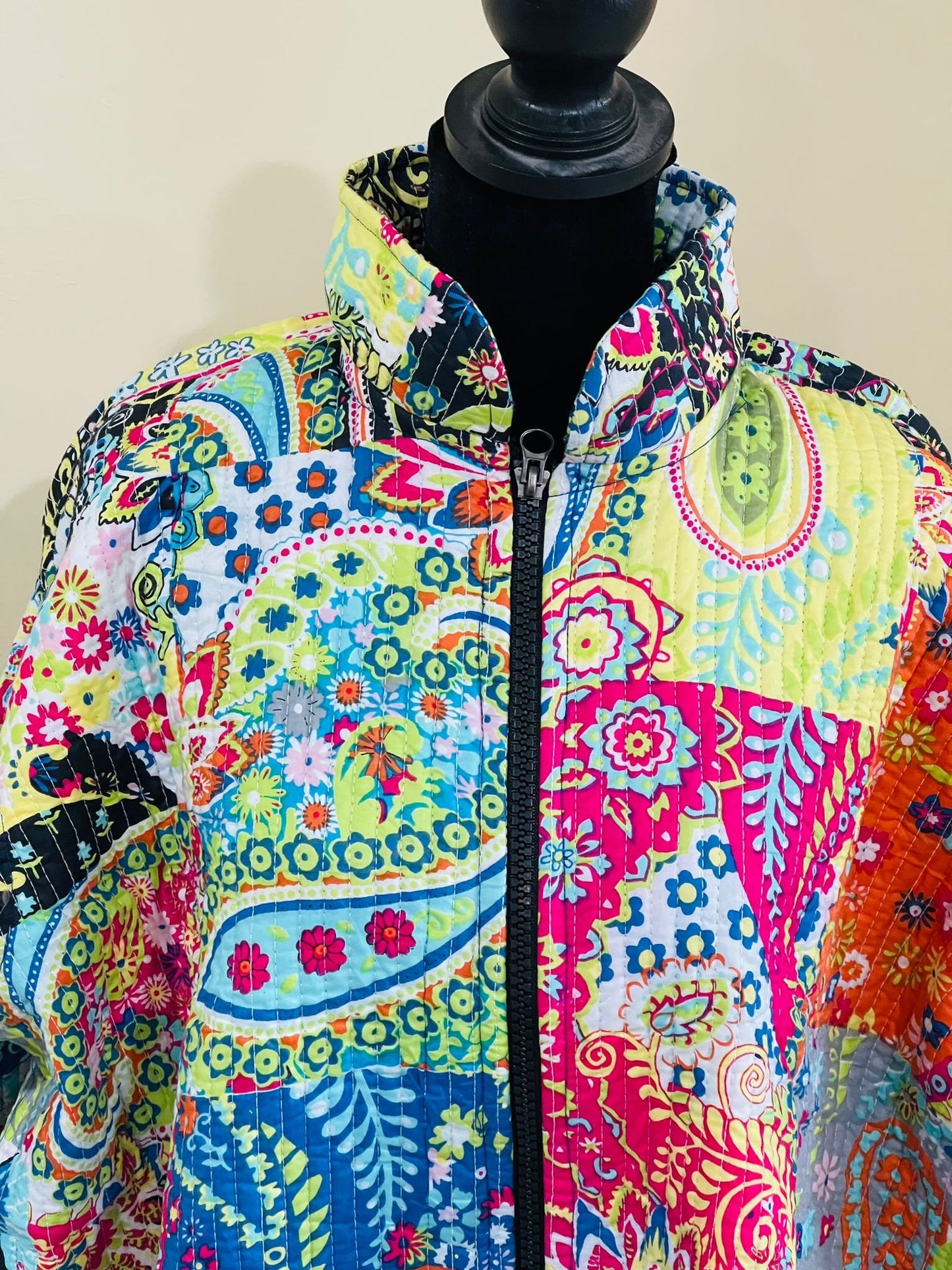 Handblock Print Fabric Quilted Jacket Short kimono Women Wear New Style Blue Flower Coat Gift For Her