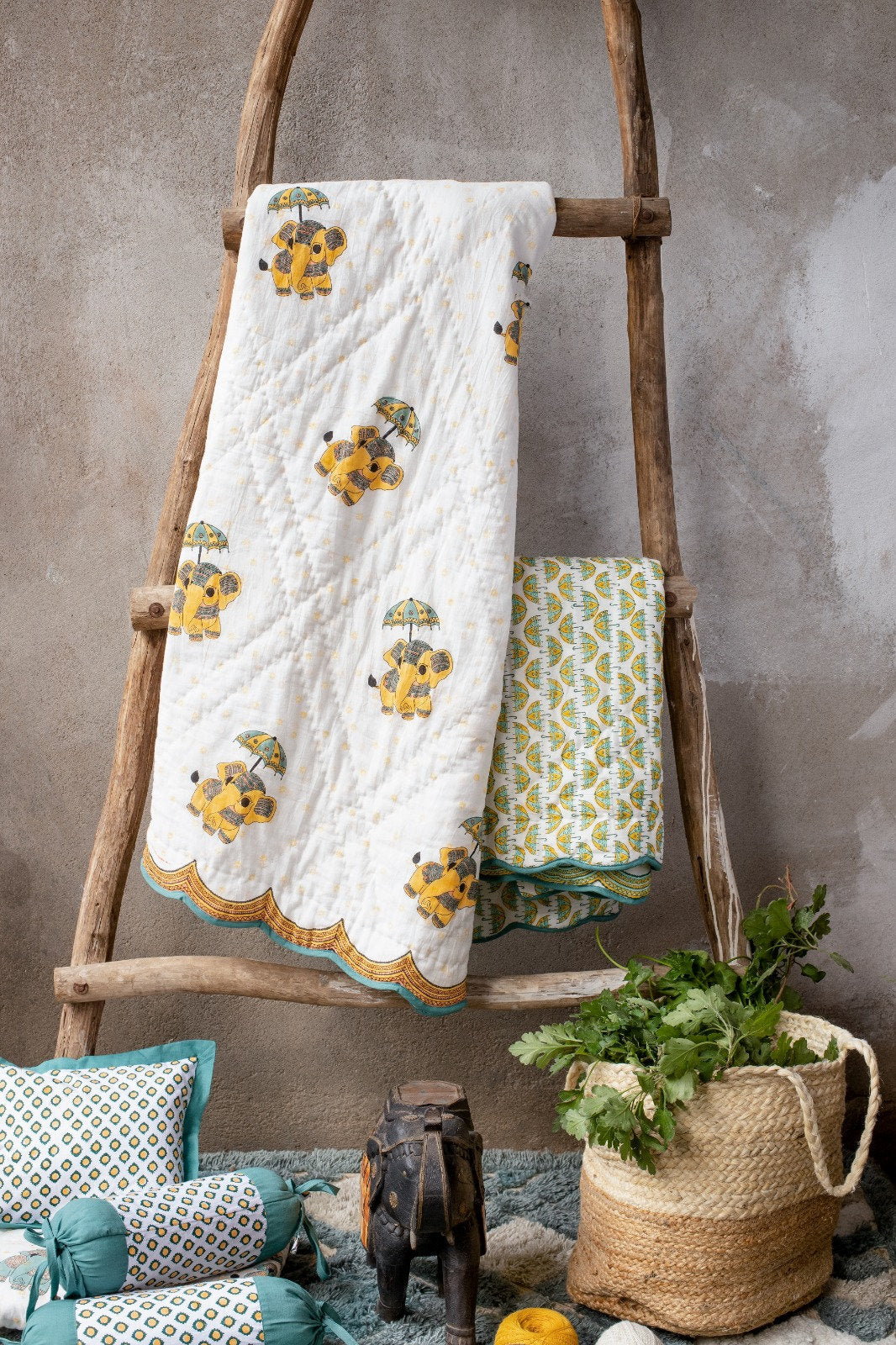 Yellow Cotton The Majestic Gaja Reversible Infant Quilt Yellow Gaja Baby Quilt for Sale Free Shipping
