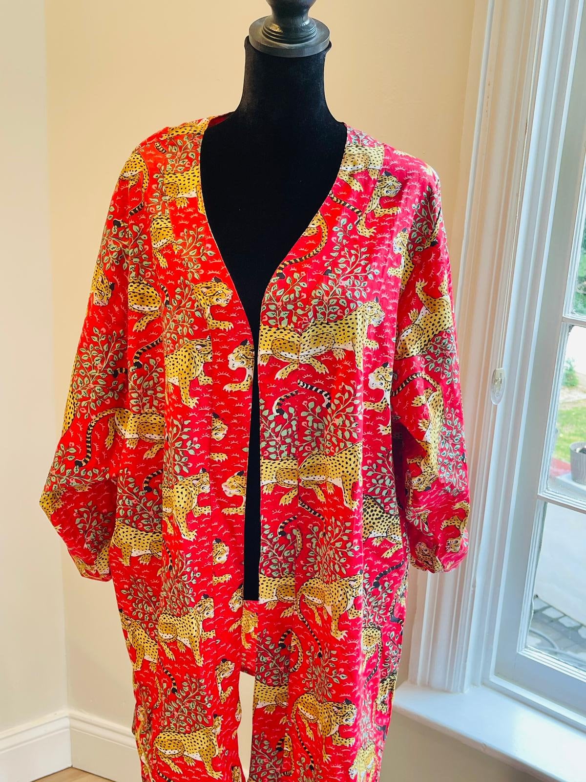 Red Cotton Shrug & Skirt Set