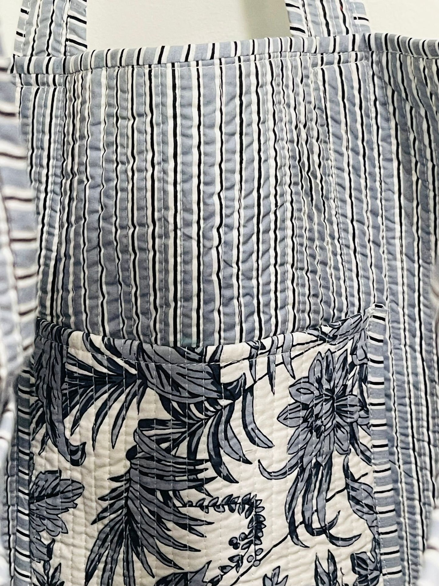 The Reversible Floral Symphony Tote - Grey