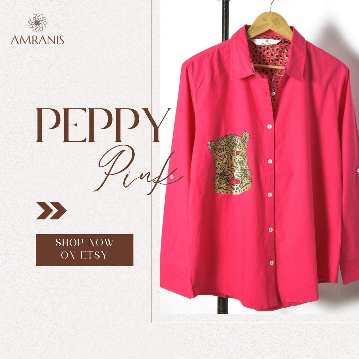 Pink Cheetah Chic: Stand Collar Cotton Shirt