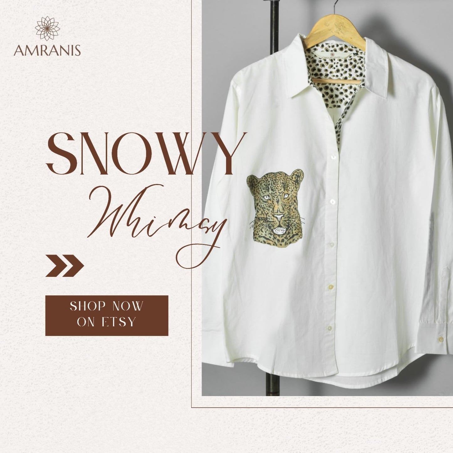 White Cheetah Chic: Stand Collar Cotton Shirt