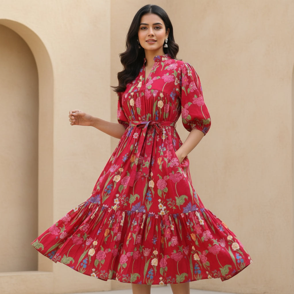 Spring Block Print Cotton Dress
