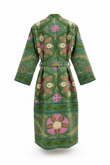 Suzani Embroidery Bath Robe in Green