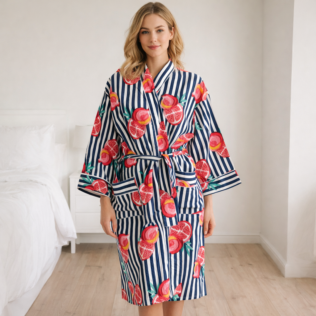 Fruity Striped Cotton Bath Robe