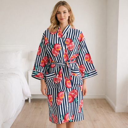 Fruity Striped Cotton Bath Robe