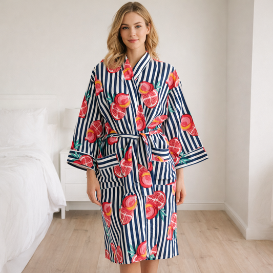 Fruity Striped Cotton Bath Robe