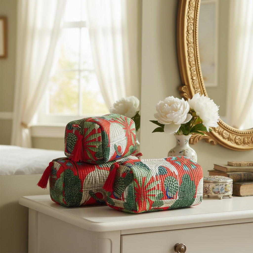 Red Animal Floral Cosmetic Bag Set of 3