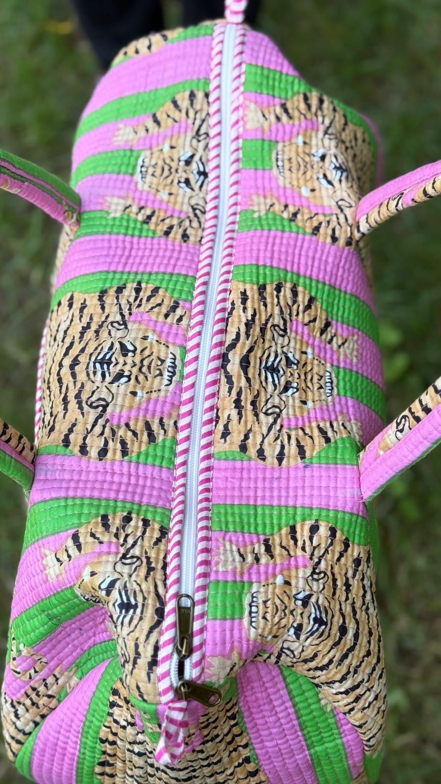 Pink & Green Block Printed Duffel Bag