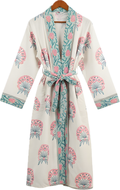 Green Vintage Block Print Robe