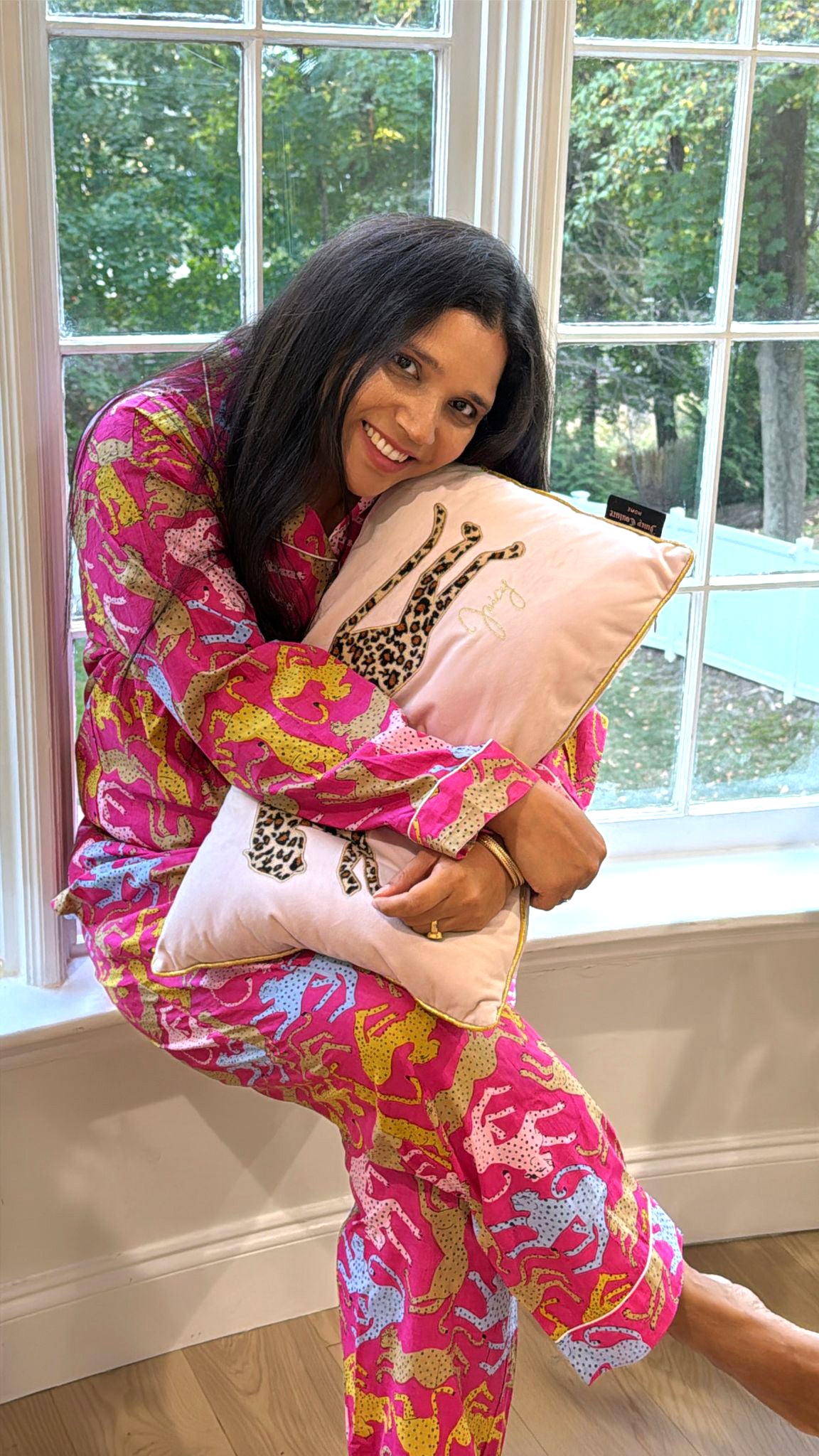 Magenta Pink Leopard & Cheetah Print Cotton Pajama Set, Playful Wild Animal Sleepwear & Loungewear, Gift For Her