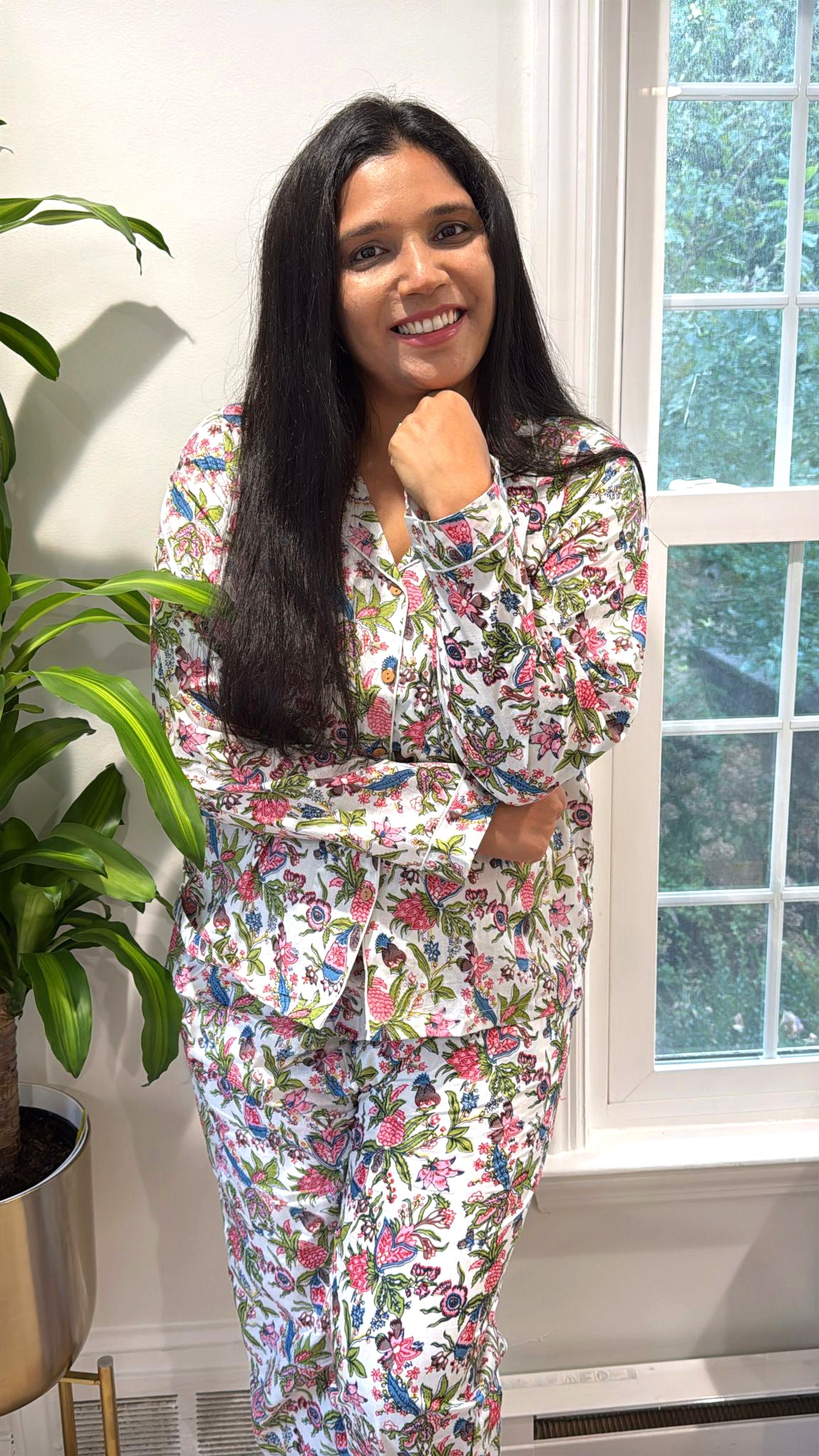 Floral Block Print Cotton Pajama Set, Last Minute Christmas Gift For Her, Hand Block Print Long Pajamas